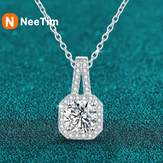 NeeTim 0.5ct 1ct 2ct Moissanite Necklace for Women Sterling Silver 925 with 18k Gold Plated Lab Diamond Pendant Necklaces