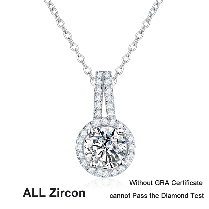 NeeTim 1ct 2ct 5ct Moissanite Necklace for Women Sterling Silver 925 with White Gold Plated Lab Diamond Sparkling Pendant GRA