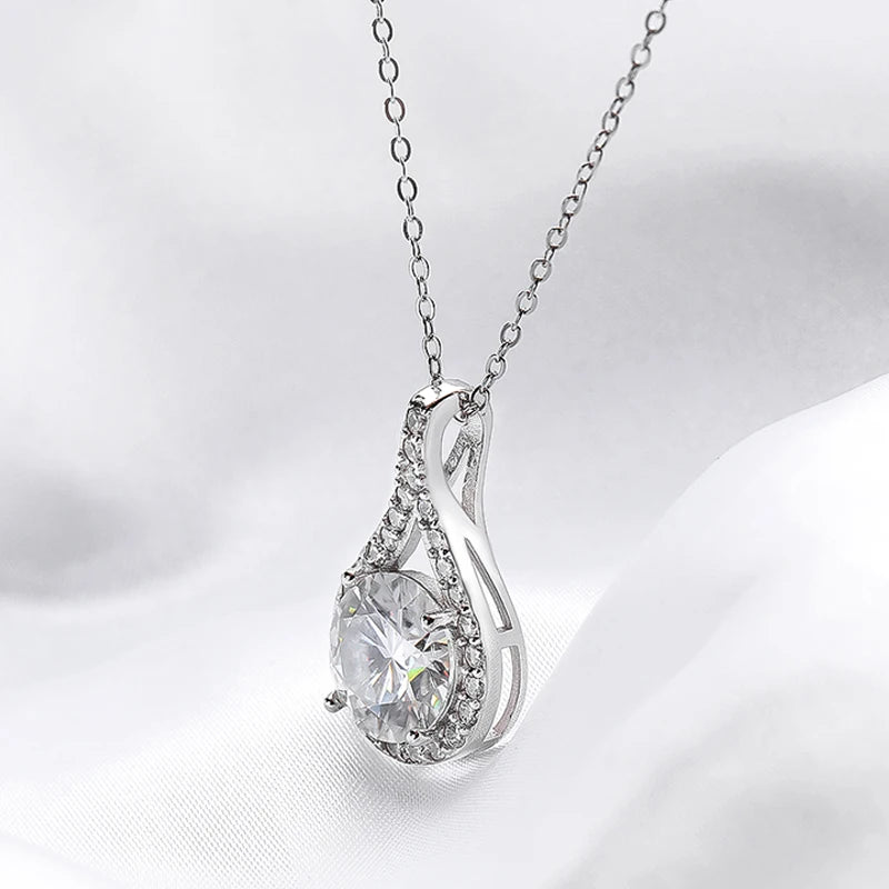 Smyoue 1-5ct Real Moissanite Necklace for Women Sparkling S925 Sterling Silver Jewelry Water Drop Pendant Girls Birthday Gift