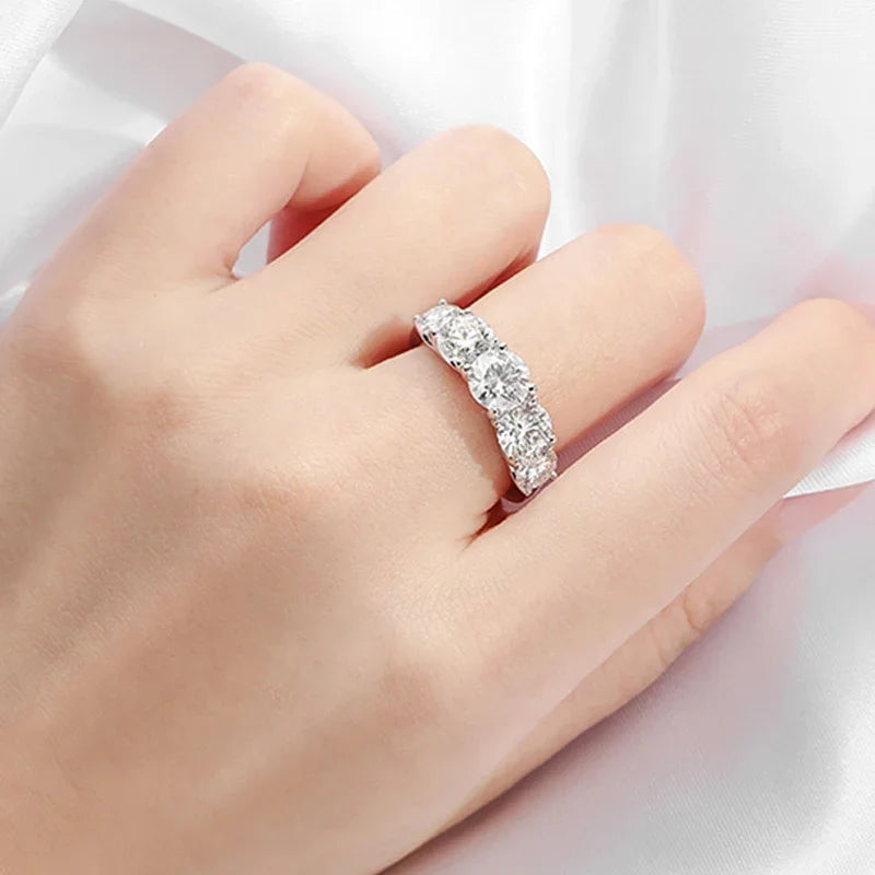 3.6 CT Moissanite Ring – 5-Stone Wedding Band, 18K Plated S925 Sterling Silver for Women with GRA Certificate