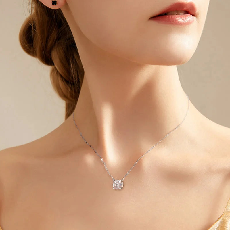 1-2ct D VVS1 Moissanite Solitaire Pendant Necklace | GRA Certified 925 Sterling Silver Plated 18K Gold Fine Jewelry
